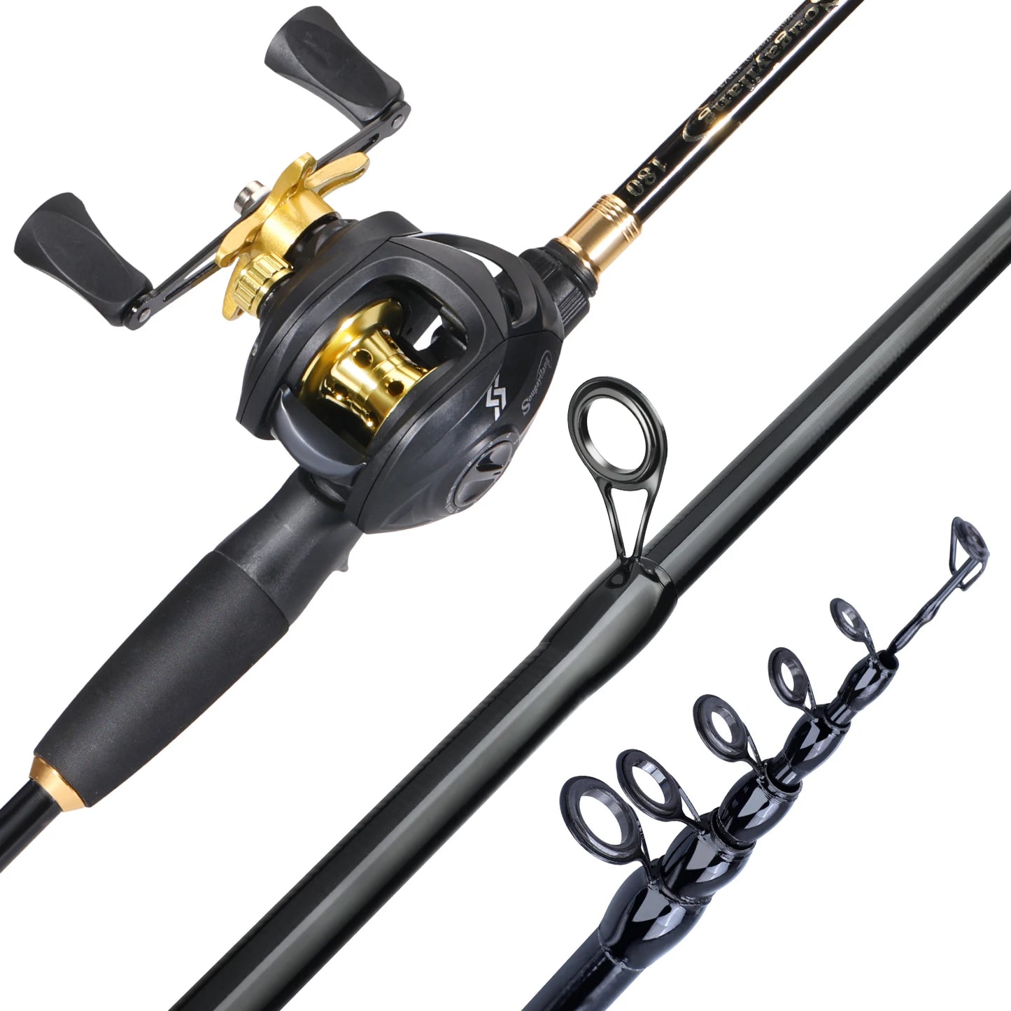 1.8-2.4m Casting Fishing Combo Telescopic Fishing Rod and 7.2:1 High Speed Fishing Reel with Freshwater