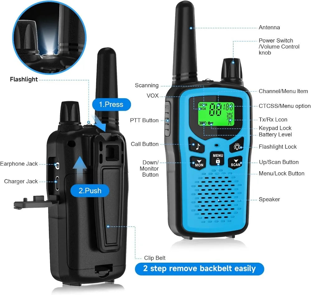 6 Pack Long Range Walkie Talkies for Adults, Rechargeable 2 Way Radios with LED Flashlight, Camping Gear Hiking Accessories for Family Emergency