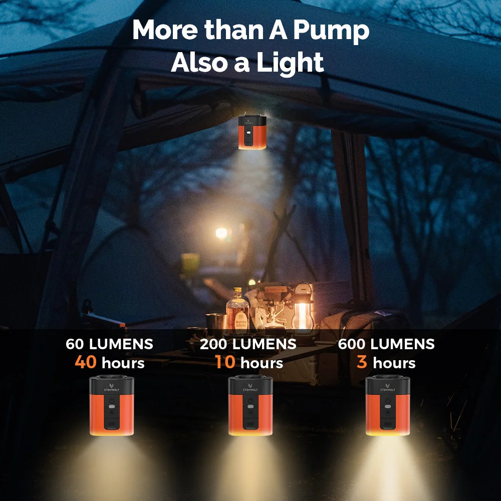 Electric Air Pump 2600mAh Battery & Light Portable Camping Pump for Air Mattress Sleeping Pads Pool Floats
