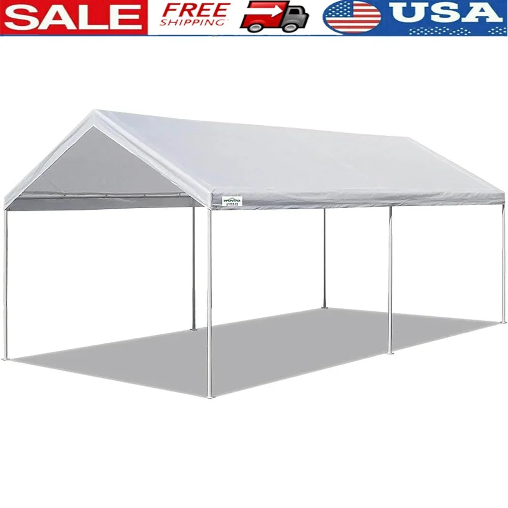 Heavy Duty Pop Up Canopy Carport Steel Frame Outdoor Shade Shelter with 6 Stakes Events Camping Backyard Activities