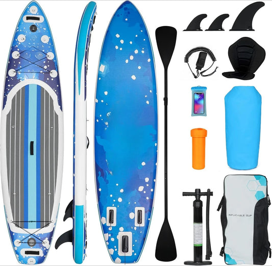 Inflatable Stand Up Paddle Board with Kayak Seat, Non-Slip Deck SUP Paddle Board with Premium Kayak, Portable Standing Boat