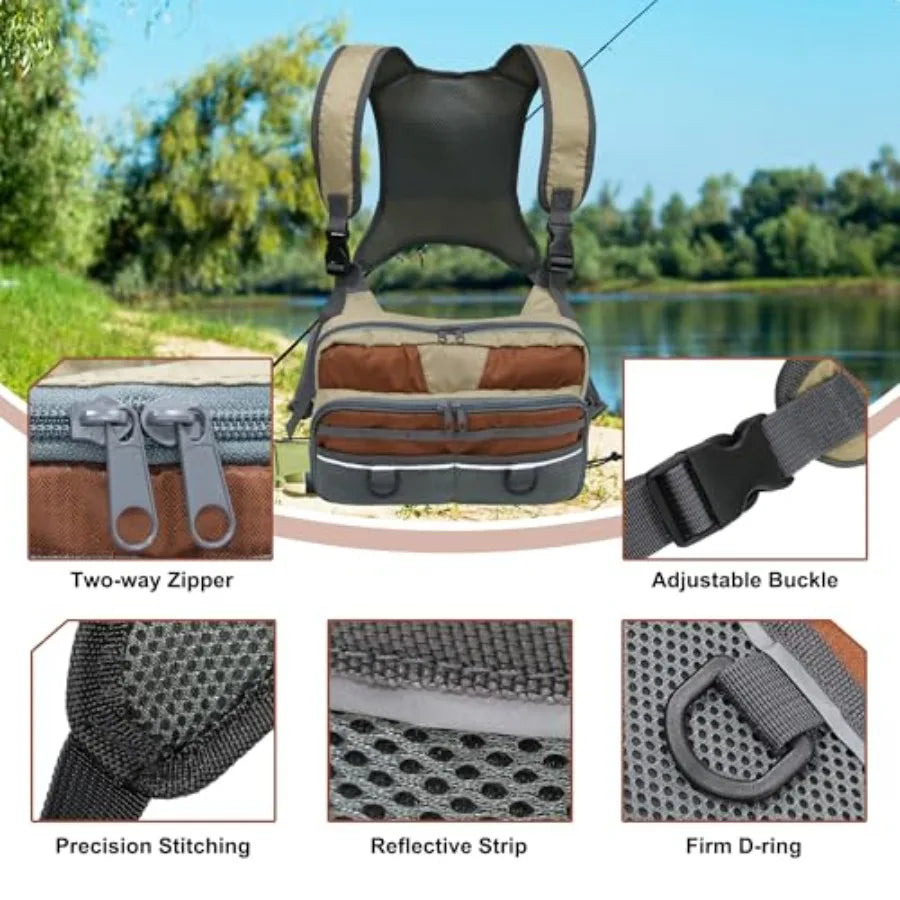 Fishing Chest Pack Fly Fishing Bag for Men and Women Tackle and Fly Boxes Storage Pack Hunting Binocular Pack