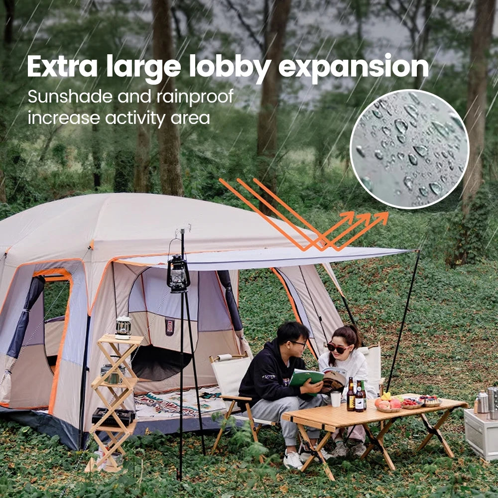 Sonuto Camping Family Tent 3-12 Person Double Layers Oversize 2 Rooms Thickened Rainproof Outdoor Family Camp Tour Equipment