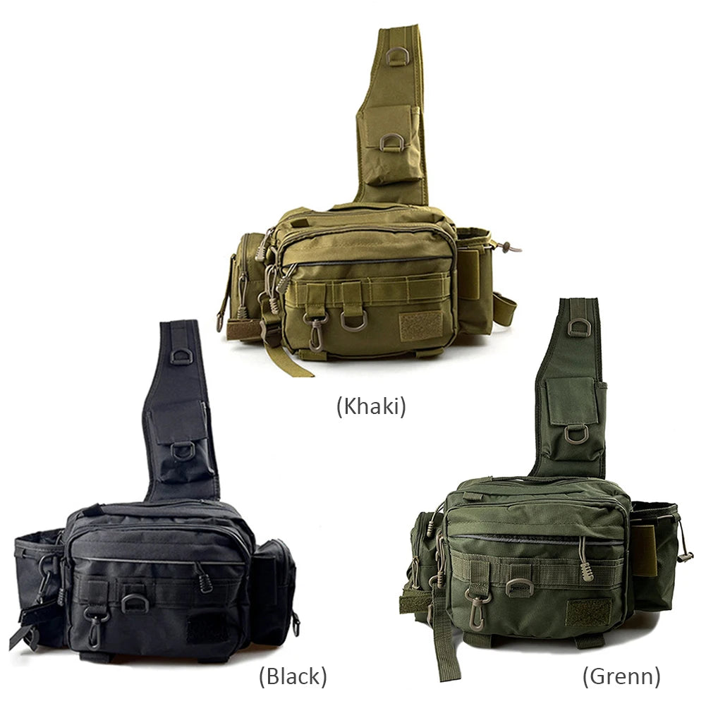 Fishing Tackle Bag Multi-Pocket Fishing Gear Bag Single Shoulder Fishing Storage Bag with Rod Holder for Fishing Hiking Hunting