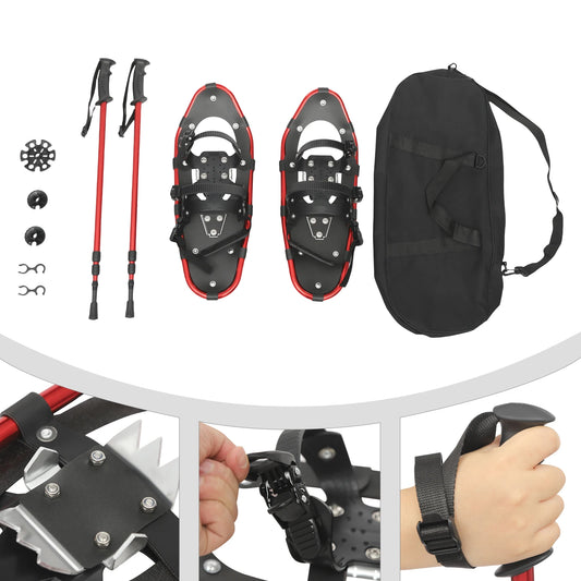 21 Inch Aluminum Snowshoes,Red Snowshoes& Adjuatable Trekking Poles Temperature Resistance -40°C for Men Women Youth 30-70kg