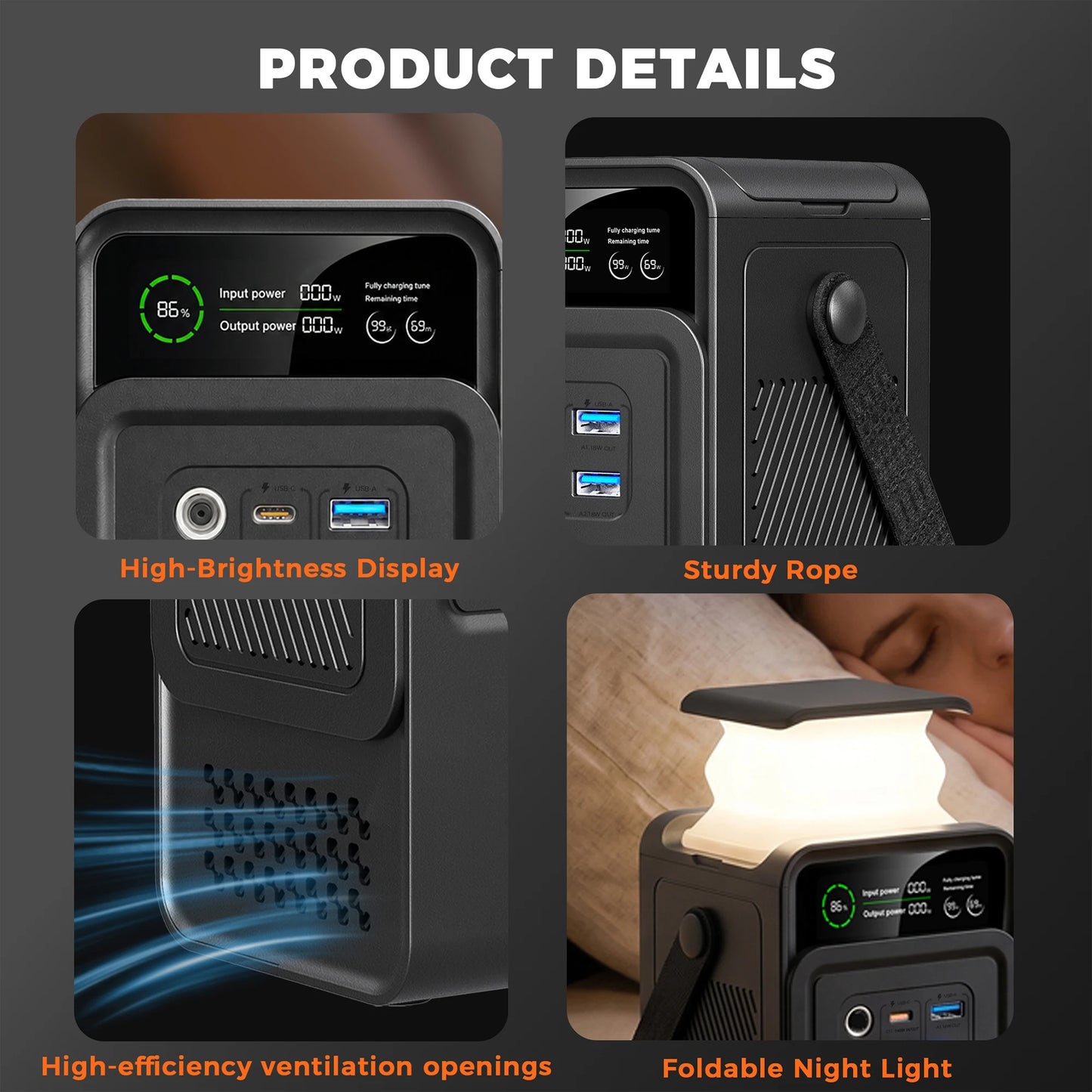 CTOLITY AP200 Handheld Portable Solar Generator 200W 192Wh Lifepo4 Battery 60000mAh Power Bank Camping 140W Ultra Fast Charging DC Charger