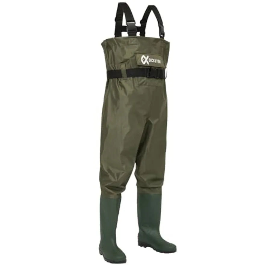 Duck and Fish PVC Chest Wader Boot Feet with Waist Belt for fishing, PVC material, black, waterproof and adjustable waist belt