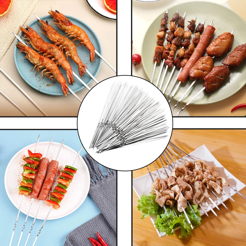 10/15Pcs Stainless Steel Barbecue Skewer Reusable BBQ Skewers Kebab Iron Stick for Outdoor Camping Picnic Tools Cooking Tools