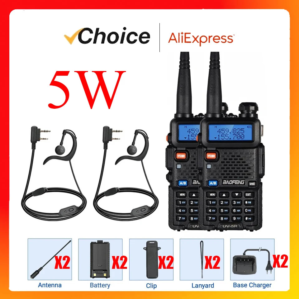 2pcs  UV-5R 5W 8W High Power Dual Band Two Way Radio Long Range Handheld Portable Walkies Talkies For Hunting