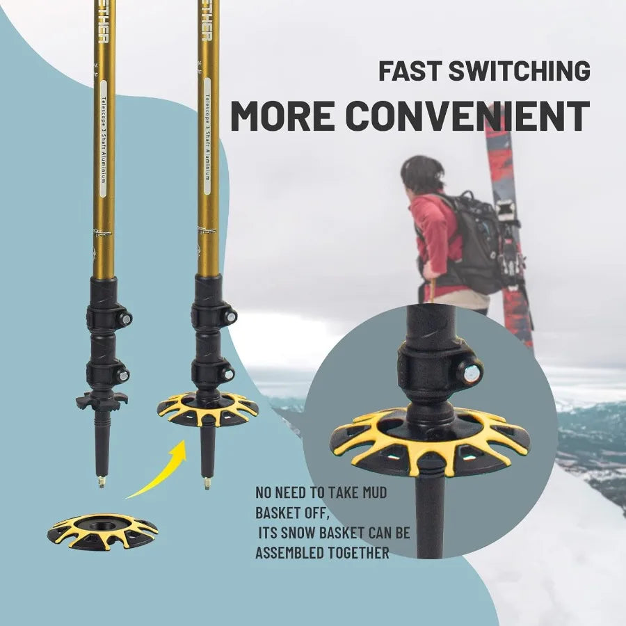 Aluminum Trekking Poles - Quick Adjustable Locks Comfort Handle Padded Strap Snow Baskets - Walking Sticks Suitable for Hiking