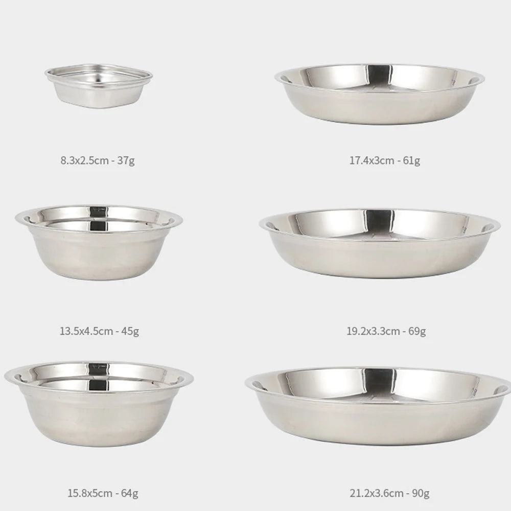 17/22Pcs Set Camping Stainless Steel Dinner Dish Plate Durable Outdoor Picnic Tableware Salad Bowl Food Container Picnic Travel