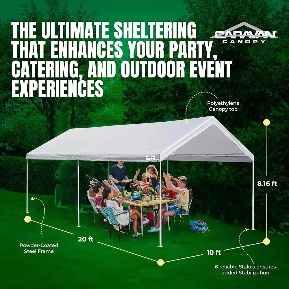Heavy Duty Pop Up Canopy Carport Steel Frame Outdoor Shade Shelter with 6 Stakes Events Camping Backyard Activities