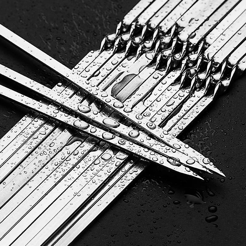 10/15Pcs Stainless Steel Barbecue Skewer Reusable BBQ Skewers Kebab Iron Stick for Outdoor Camping Picnic Tools Cooking Tools