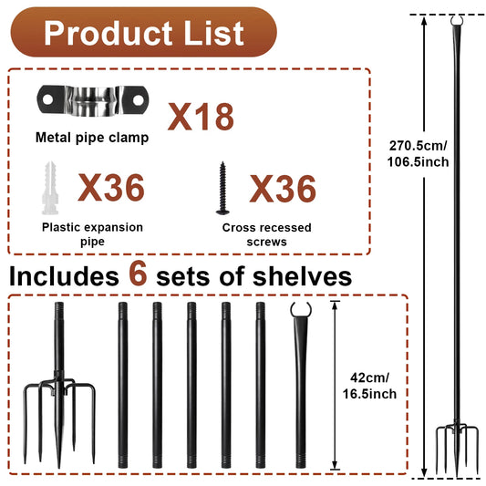 10Ft Metal String Light Poles with Fork, Waterproof Heavy-Duty Adjustable Hanging Lighting Stand for Patio Backyar Decor