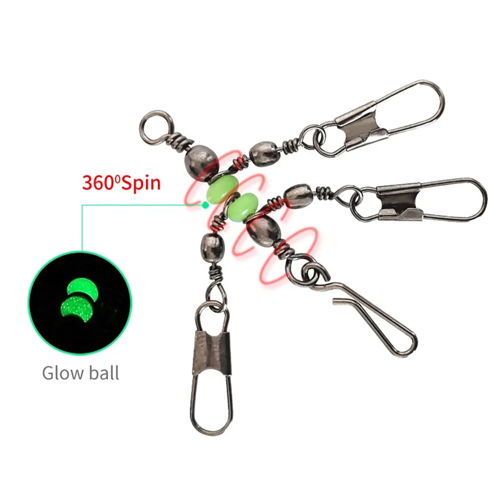 Ball Bearing Squid Jig Fishing Swivels Luminous Snap Rolling Sea Fishing Swivels Snaps Connector Fishing Swivel Connector