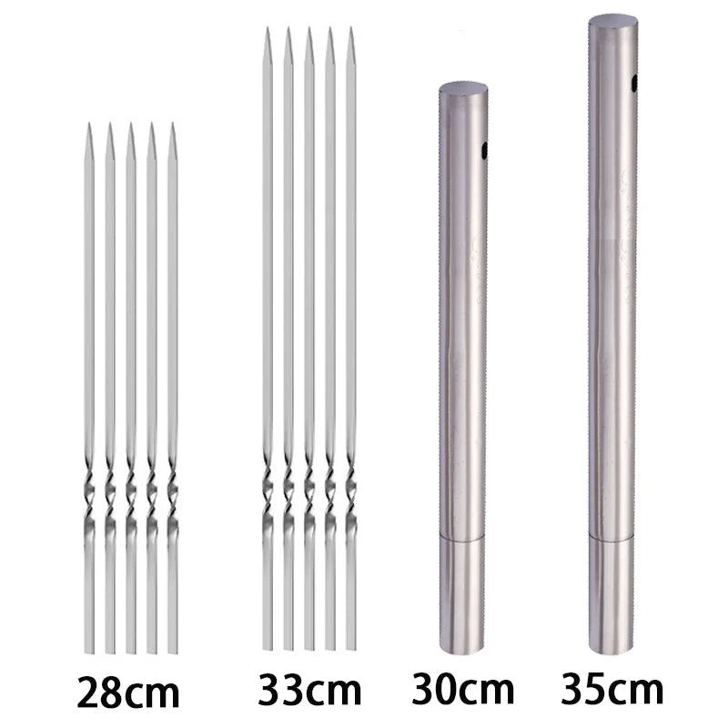 10/15Pcs Stainless Steel Barbecue Skewer Reusable BBQ Skewers Kebab Iron Stick for Outdoor Camping Picnic Tools Cooking Tools