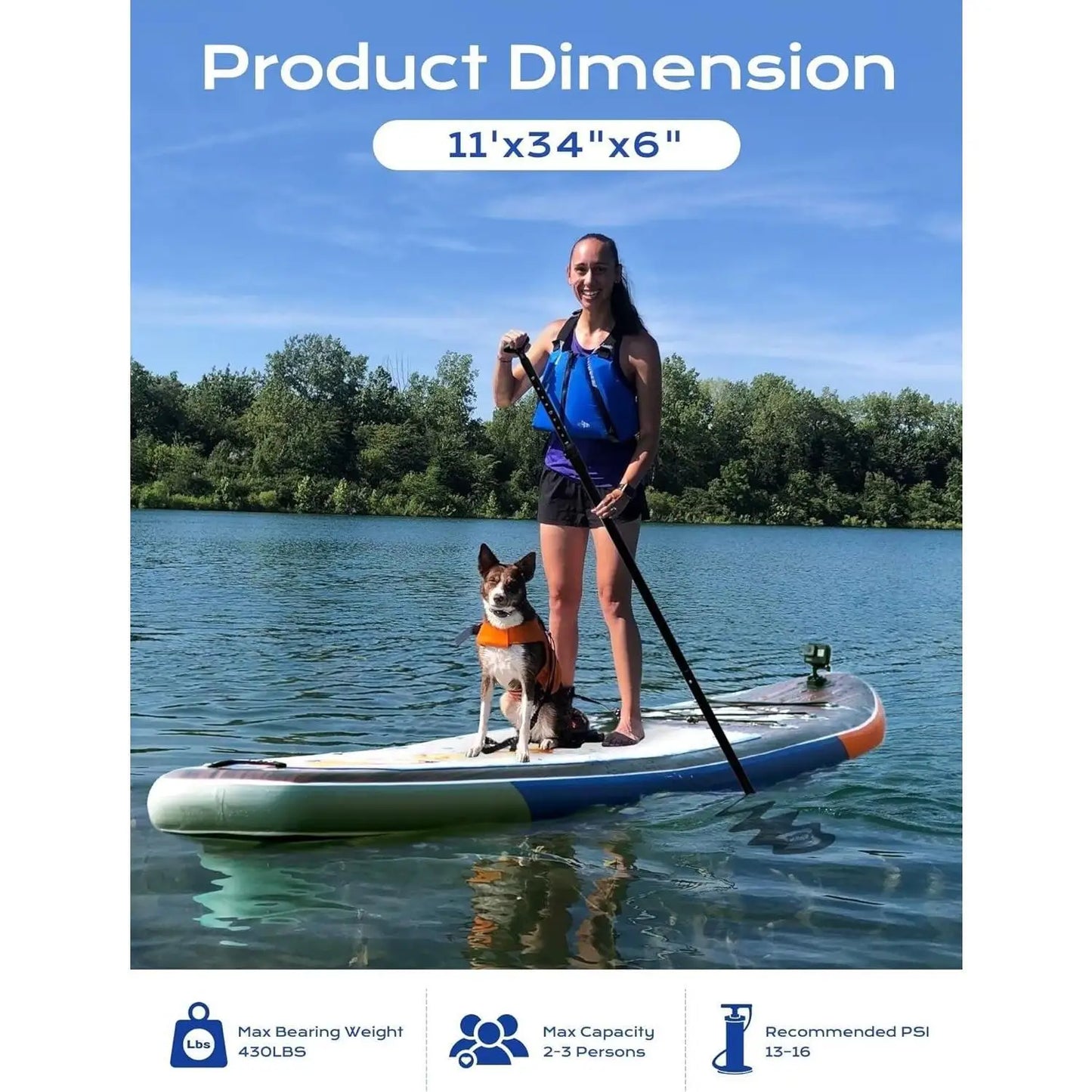 Extra Wide Inflatable Paddle Board, 11' x 34" x 6" Stand Up Paddle Board for Adults, SUP Accessories with Camera Mount