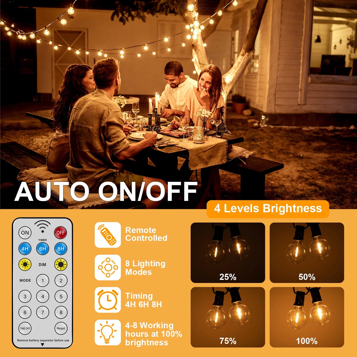 Led G40 Solar Globe Led String Lights Outdoor Waterproof Shatterproof Solar Hanging Lights for Backyard Bistro Decoration Light