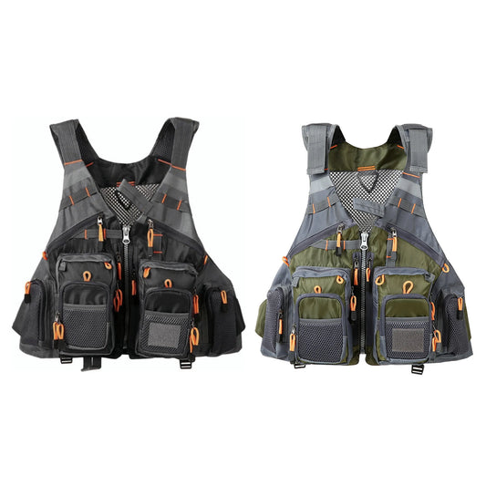 Fishing Vest Adjustable Strap Lightweight Quick Dry Mesh Shoulder Pad Multi-Pocket Vest for Fishing Adventure