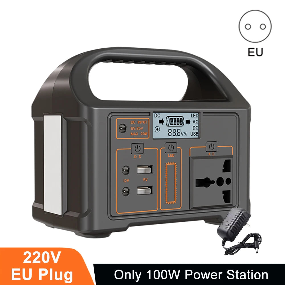 Portable Power Station 100W Solar Generator Emergency Power Bank 220V 110V Camping Charging Station 24000mAh LiFePO4 Power Plant