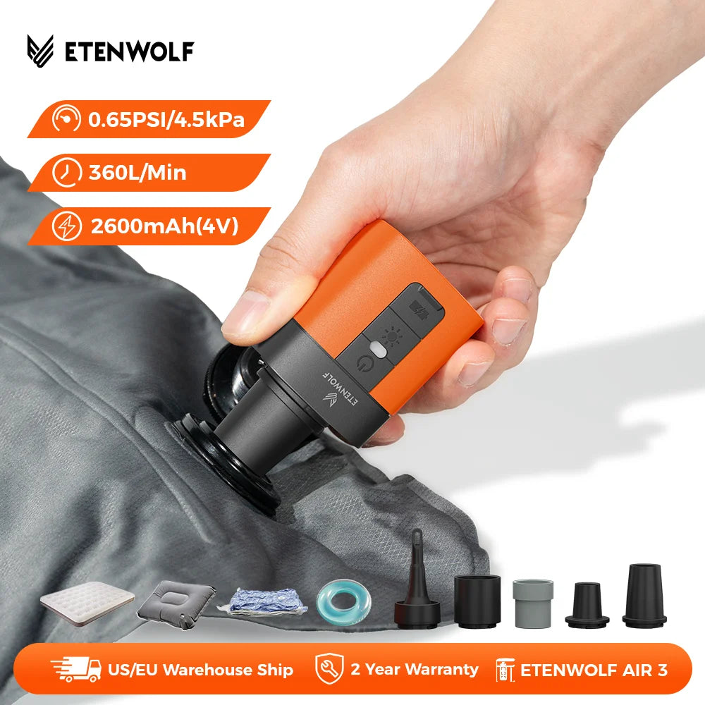 Electric Air Pump 2600mAh Battery & Light Portable Camping Pump for Air Mattress Sleeping Pads Pool Floats