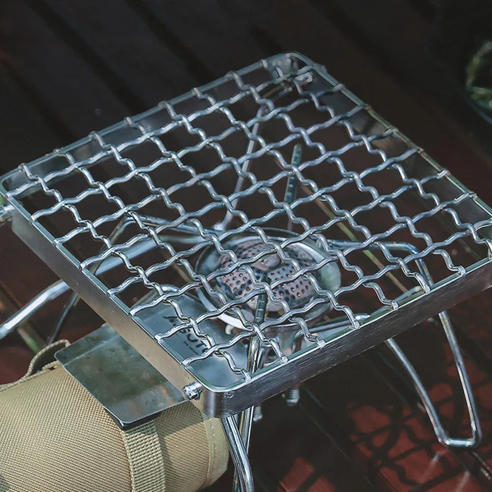 Multifunction Folding Campfire Grill Stand Tourism Portable Camping Grill Grate Outdoor Cookware BBQ Rack Gas Stove Bracket