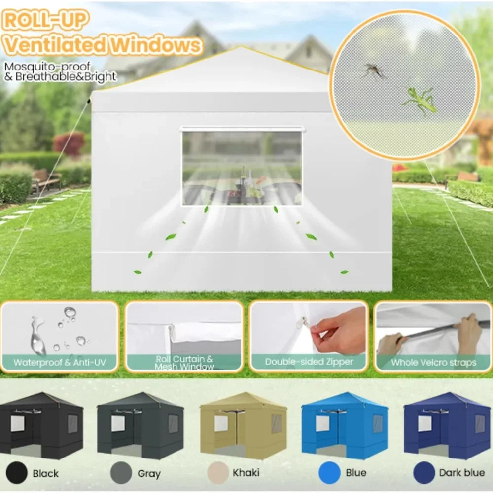 10x10 Pop Up Canopy Gazebo with Mesh Windows 2.0, Easy up Canopy Tent 10x10, Portable Waterproof Outdoor Canopie with 4 Removab