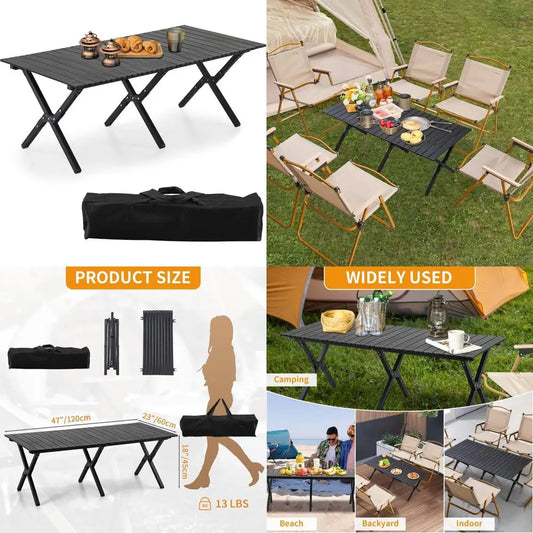 aluminum folding camping table, portable foldable picnic table, outdoor lightweight roll-up camping table, collapsible c