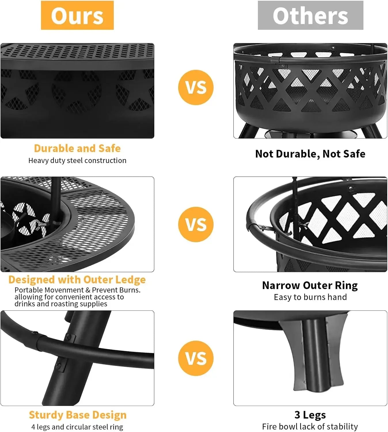 35 Inch Fire Pit with Cooking Grate , Outdoor Wood Burning BBQ Grill , Steel Round Table for Backyard Bonfire Patio Picnic