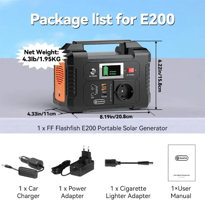 151Wh E200 Station Solar Generator 110V/230V AC Energy Storage Supply for Outdoor Camping Campervan Drone Backup Portable Power