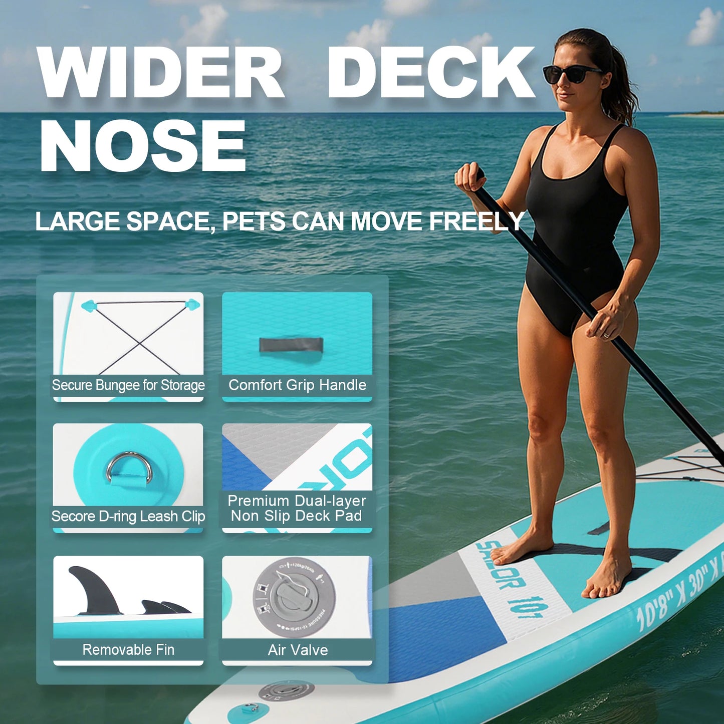 10ft 8in Inflatable Stand Up Paddle Board for Adult, Eco PVC, Non-Slip Deck, Surf/Yoga/Fishing