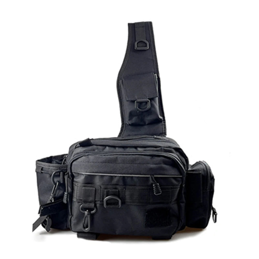 Fishing Tackle Bag Multi-Pocket Fishing Gear Bag Single Shoulder Fishing Storage Bag with Rod Holder for Fishing Hiking Hunting