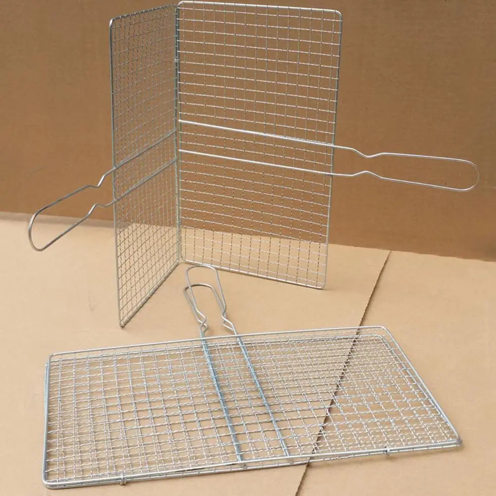 M/L Barbecue Grilling Basket Grill BBQ Net Steak Meat Fish Net Vegetable Silver Iron Mesh Clamp Barbecue Grilling Basket Grill