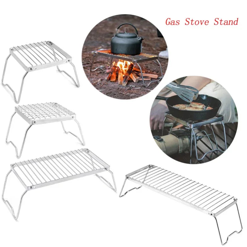 Multifunction Folding Campfire Grill Stand Tourism Portable Camping Grill Grate Outdoor Cookware BBQ Rack Gas Stove Bracket