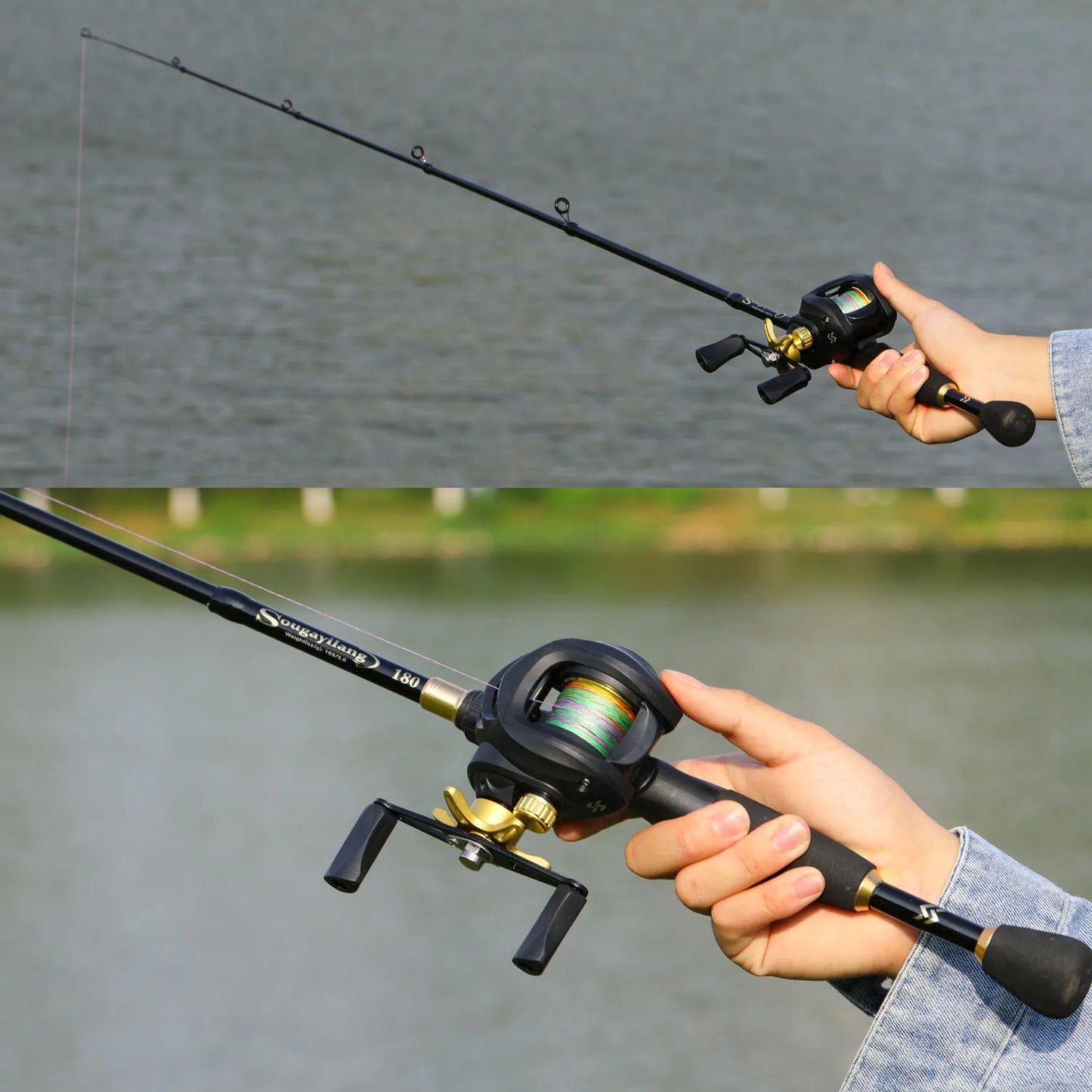 1.8-2.4m Casting Fishing Combo Telescopic Fishing Rod and 7.2:1 High Speed Fishing Reel with Freshwater