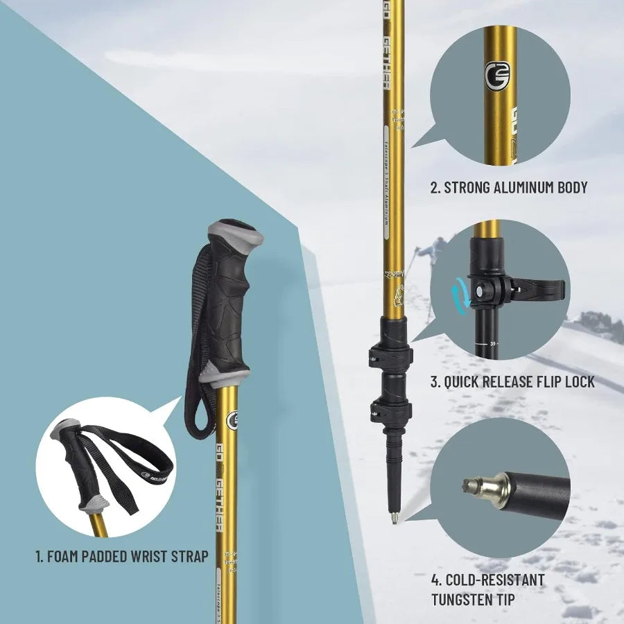 Aluminum Trekking Poles - Quick Adjustable Locks Comfort Handle Padded Strap Snow Baskets - Walking Sticks Suitable for Hiking
