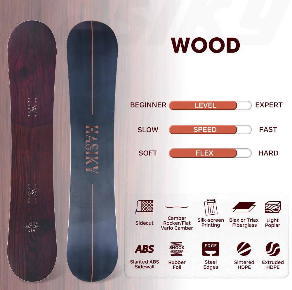 Hasiky Wood 150 Adult's All Mountain Snowboards With Winter Snowboard women's & Men's Entry-level Adult all-around Skiing